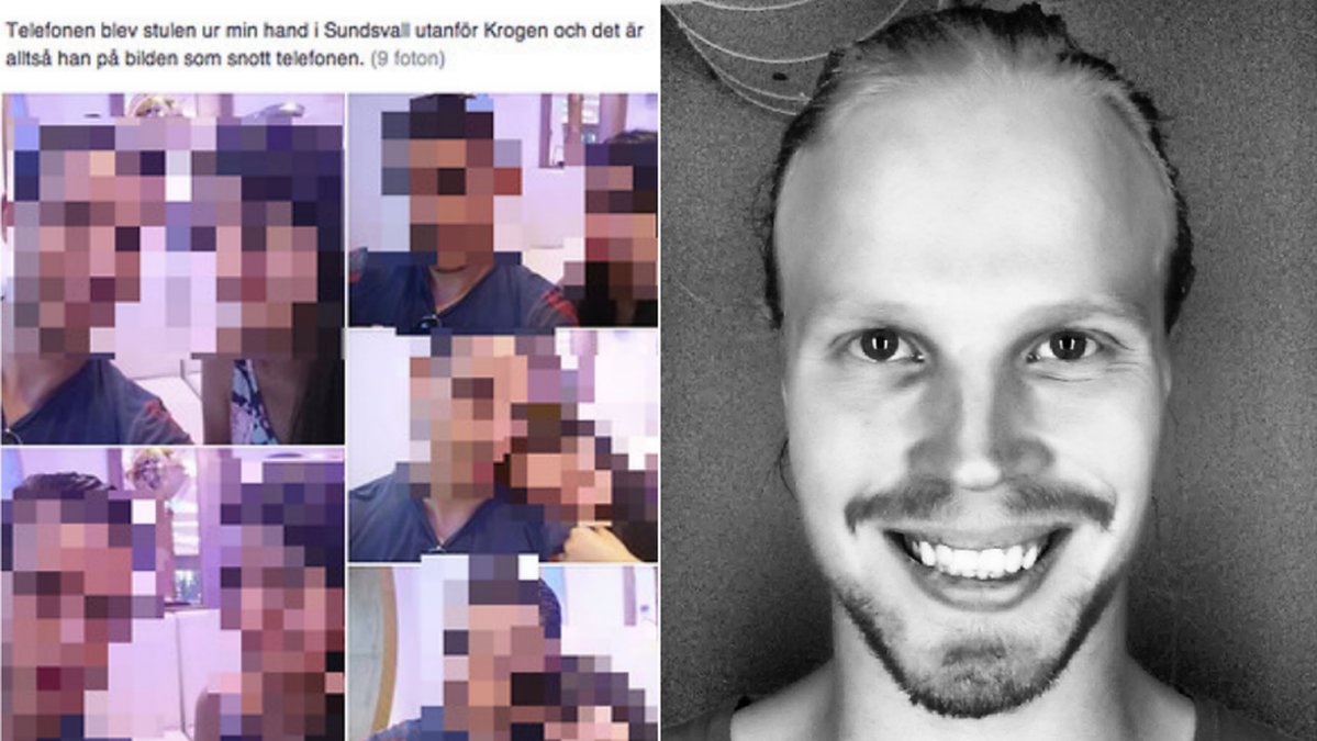 Tobias har uppmuntrat andra att dela bilden på den misstänkta mobiltjuven – och hans flickvän. 